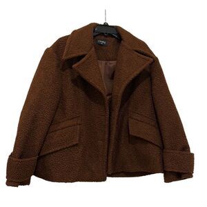 Chepe Italy Cropped Wool Blend Nubby Teddy Swing Coat Jacket Cuff Sleeves M